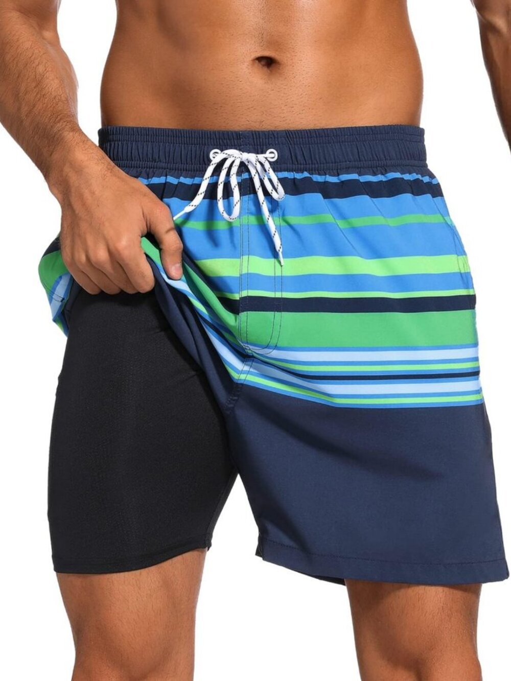 Men's 2-in-1 Swim Trunks with Quick Dry Fabric & Zipper Pockets for Beach Fun
